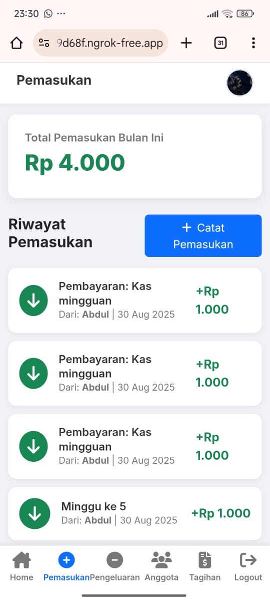 Pencatatan Pemasukan